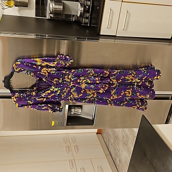 💕SALONI💕 Olivia Floral Printed Silk Midi Dress ~ Violet Sweetpeas US 4 - Picture 12 of 16